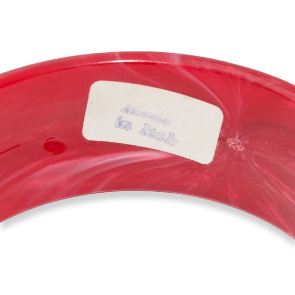 Vintage Italian Red Marbled Plastic Bangle Bracelet Made in Italy - Picture 4 of 4